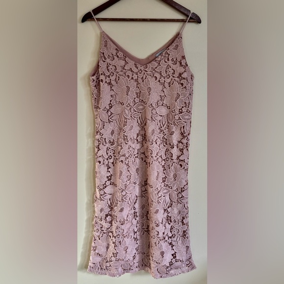 H&M| Blush Pink/Beige Lace Midi Slip Dress Sz S - Picture 2 of 7